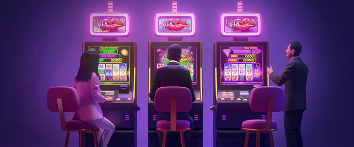 three players playing kiss918 slot machine games 